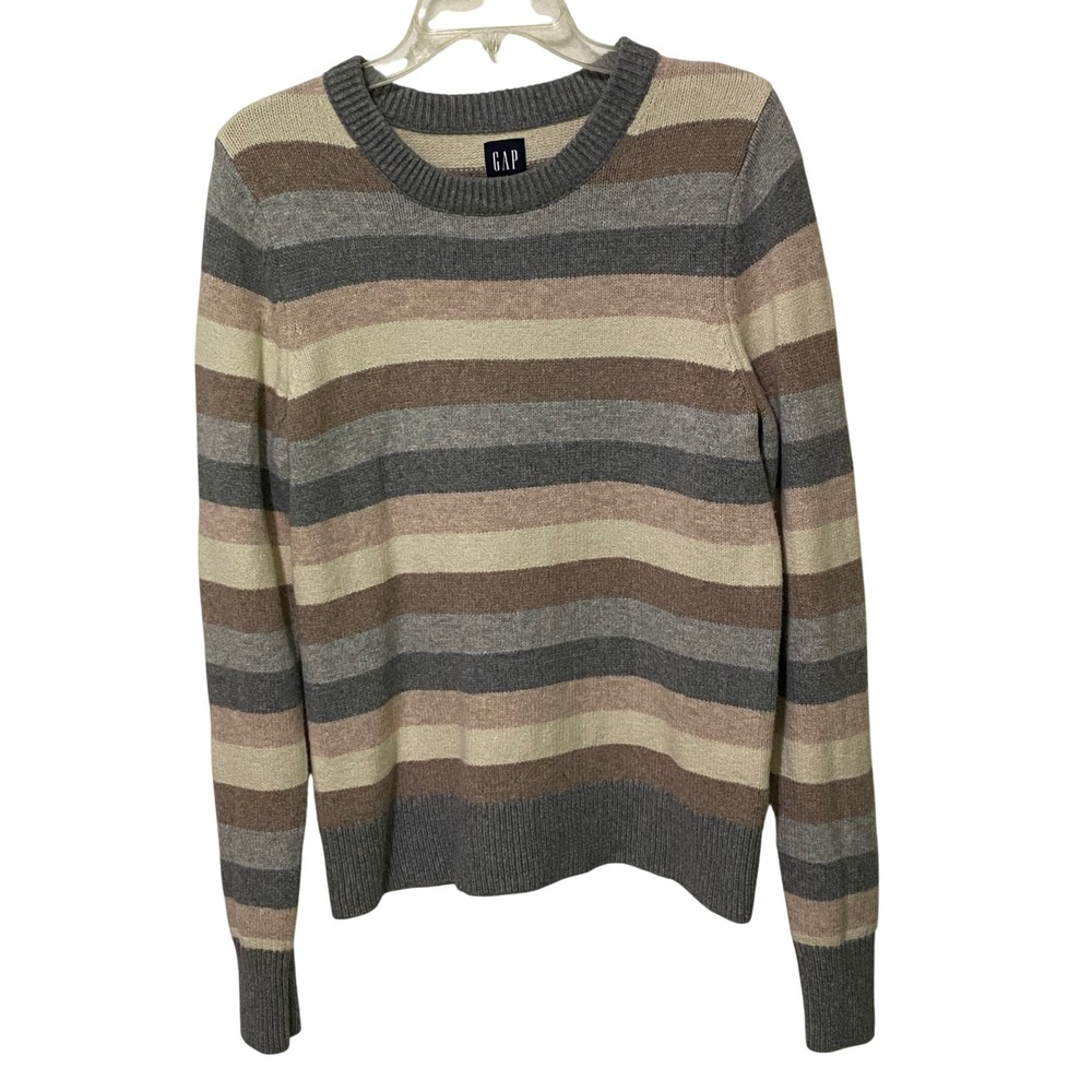Gap CashSoft Striped‎ Crewneck Sweater Neutrals M Light Academia Casual Preppy